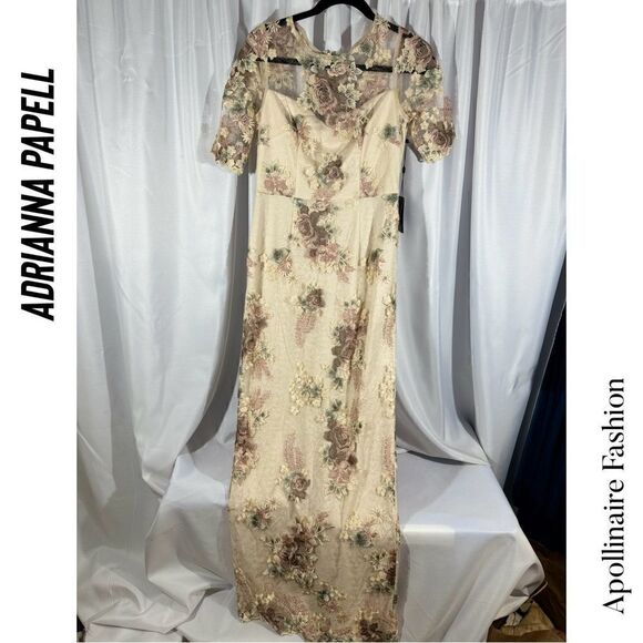 BHLD BY ADRIANNA PAPELL ROSE EMBROIDERED GOWN IN MINK SIZE 6 - Picture 8 of 8